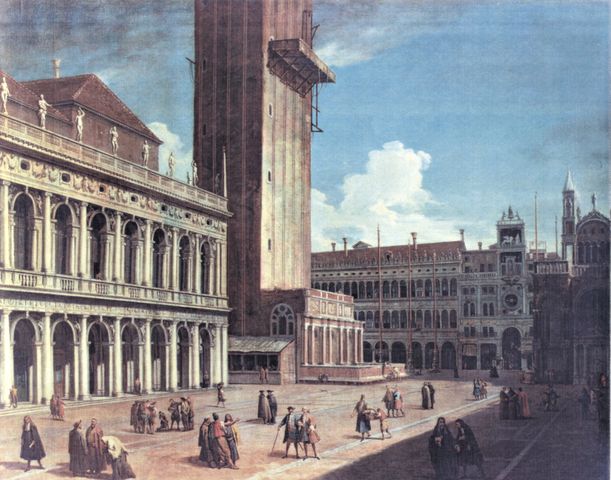 Anonimo — Carlevaris Luca - sec. XVIII - Veduta di Venezia con la Piazzetta verso la torre dell'Orologio — insieme